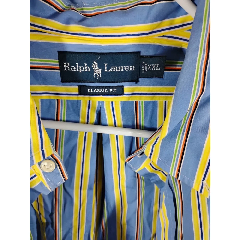 Polo Ralph Lauren Shirt Button Down Mens XXL Vintage Vivid Blue‎ Yellow Colors